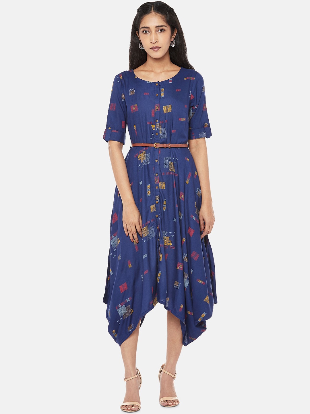 

AKKRITI BY PANTALOONS Women Navy Blue Printed A-Line Dress