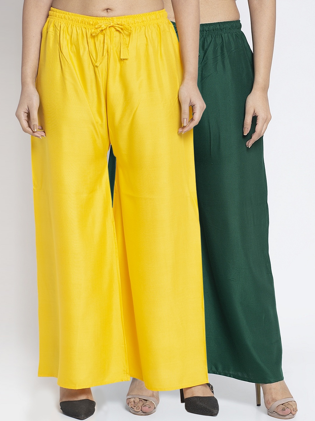 

GRACIT Women Yellow & Green Solid Wide Leg Palazzos
