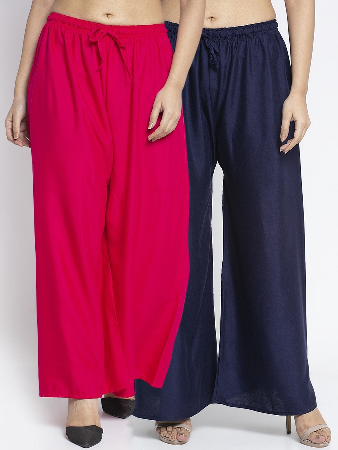 

GRACIT Women Pack Of 2 Navy Blue & Pink Solid Palazzos