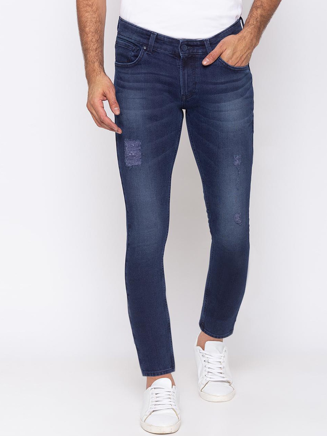 

SPYKAR Men Navy Blue Slim Fit Mid-Rise Low Distress Jeans
