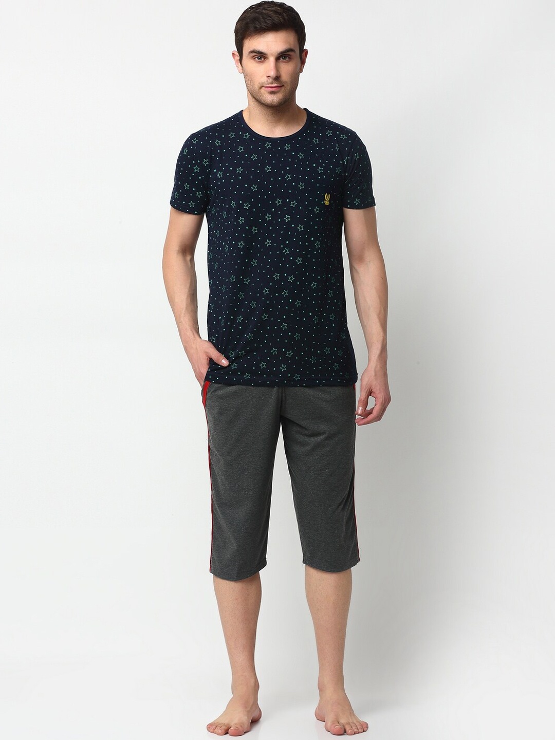 VIMAL JONNEY Men Navy Blue & Grey Printed Night suit