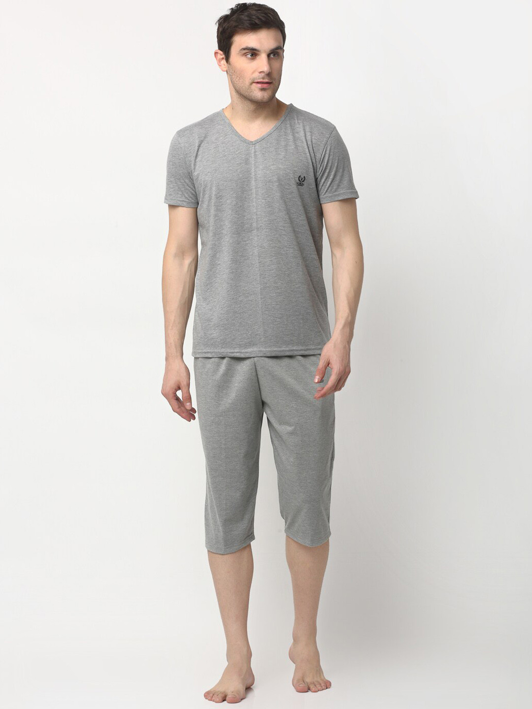 

VIMAL JONNEY Men Grey Melange Solid Night Suit