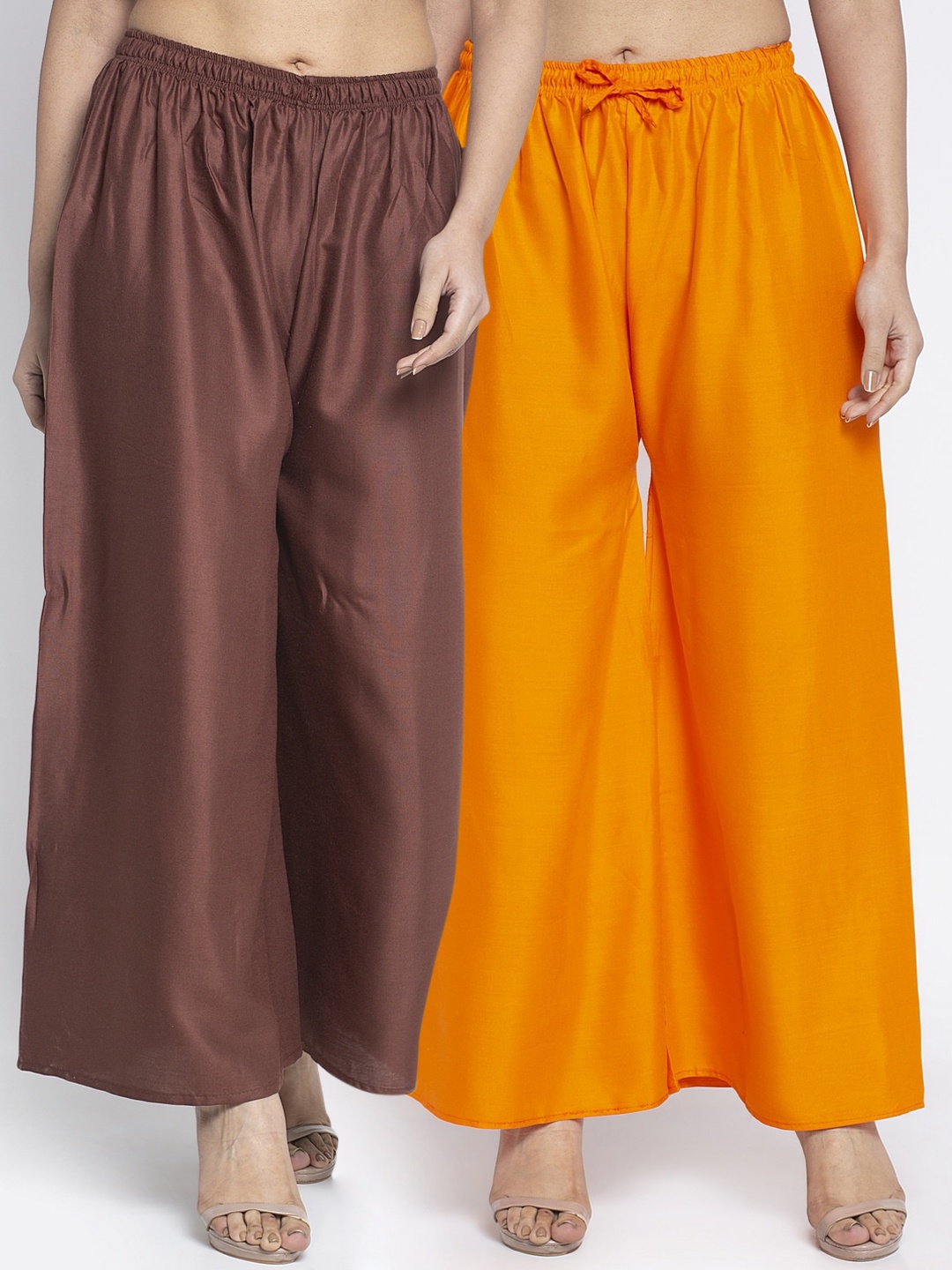 

GRACIT Women Orange & Brown Set of 2 Solid Flared Palazzos