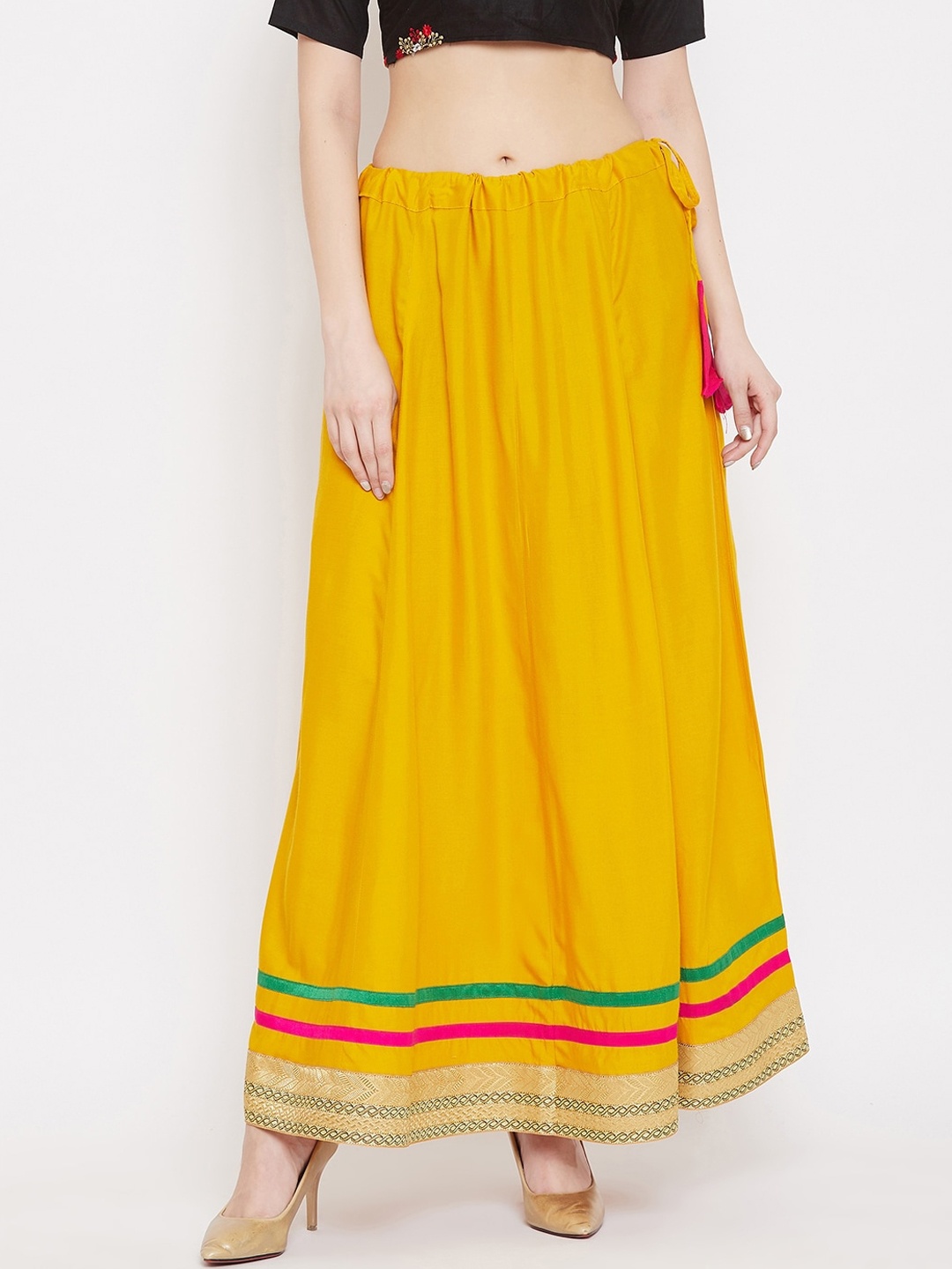 

Clora Creation Women Mustard-Yellow Solid Flared Maxi Skirt