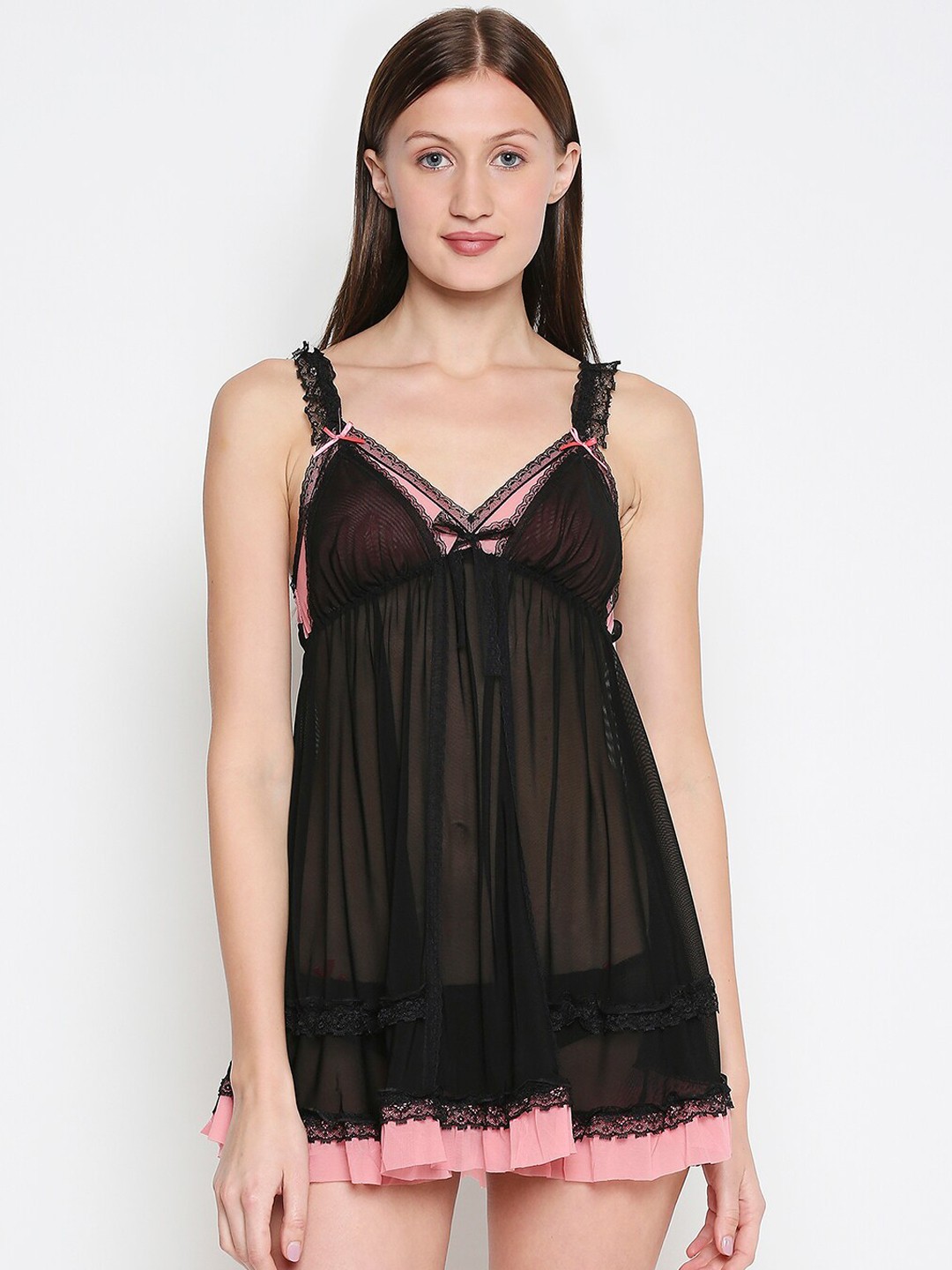 

XIN Black & Pink Self Design Baby Doll