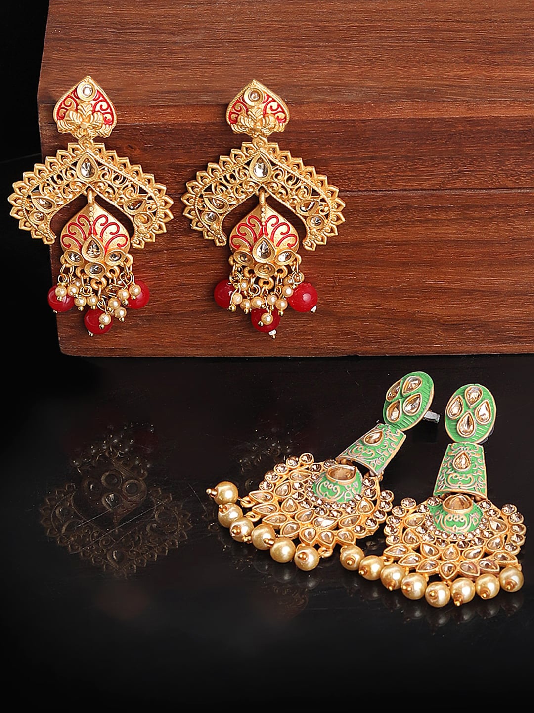 

Yellow Chimes Set of 2 Multicoloured Contemporary Jhumkas, Multi
