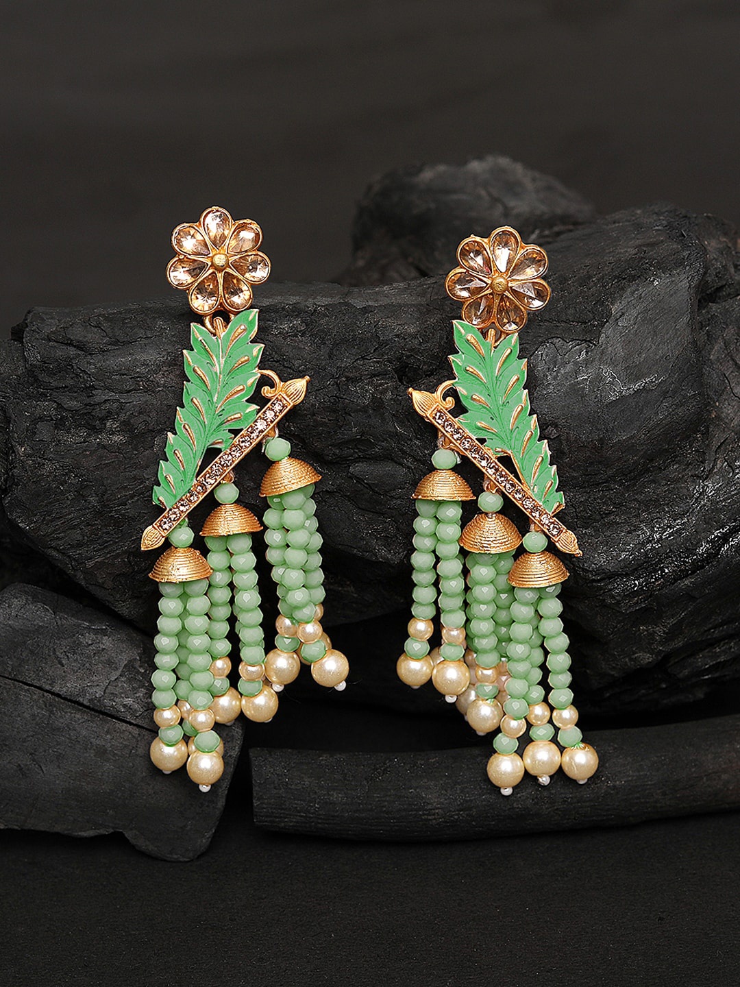 

Yellow Chimes Woman Contemporary Meenakari Drop Earrings, Green