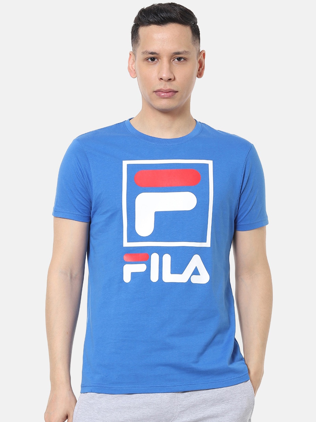 

FILA Men Blue Printed Round Neck T-shirt