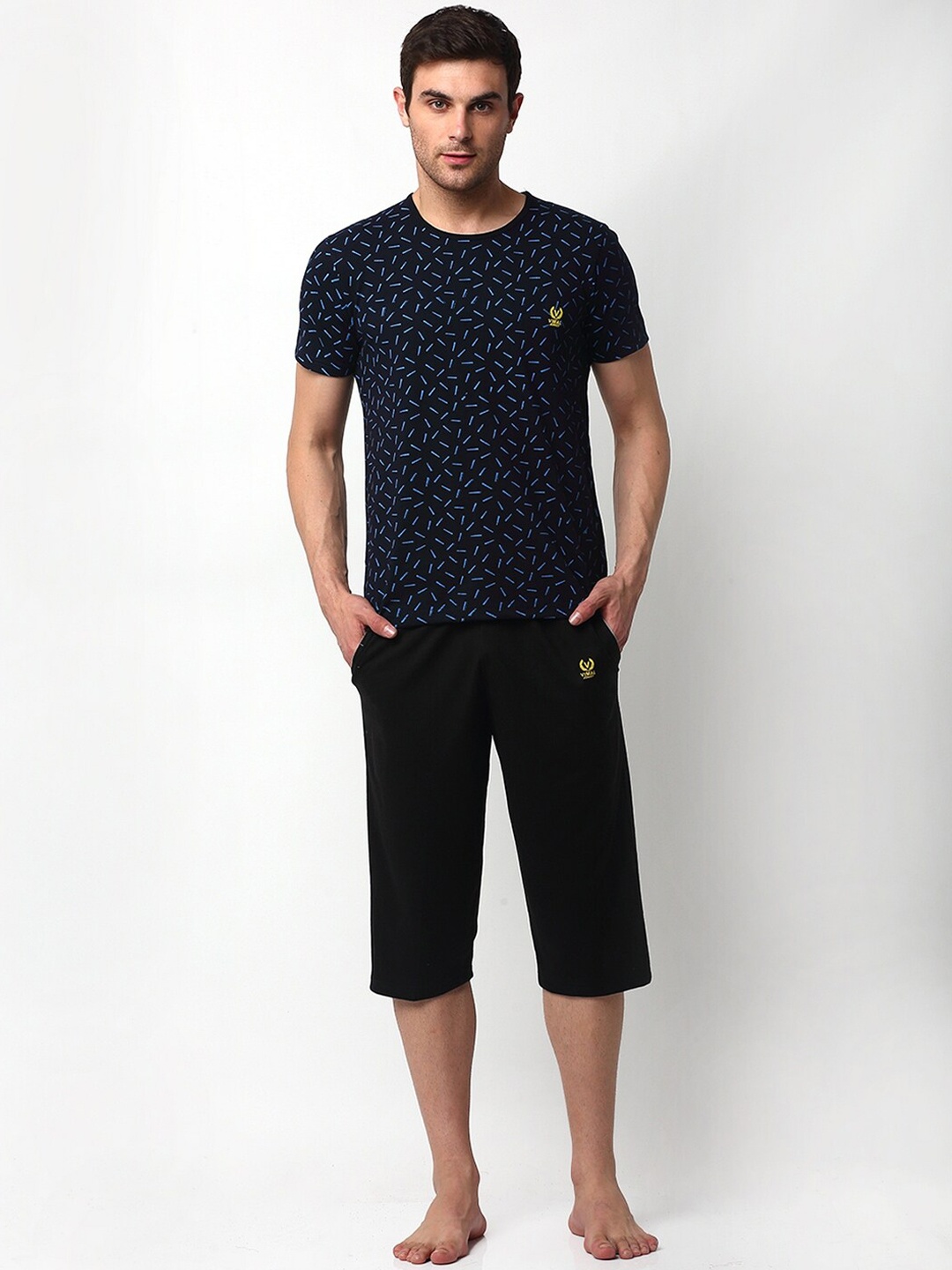 

VIMAL JONNEY Men Navy Blue & Black Printed Night suit
