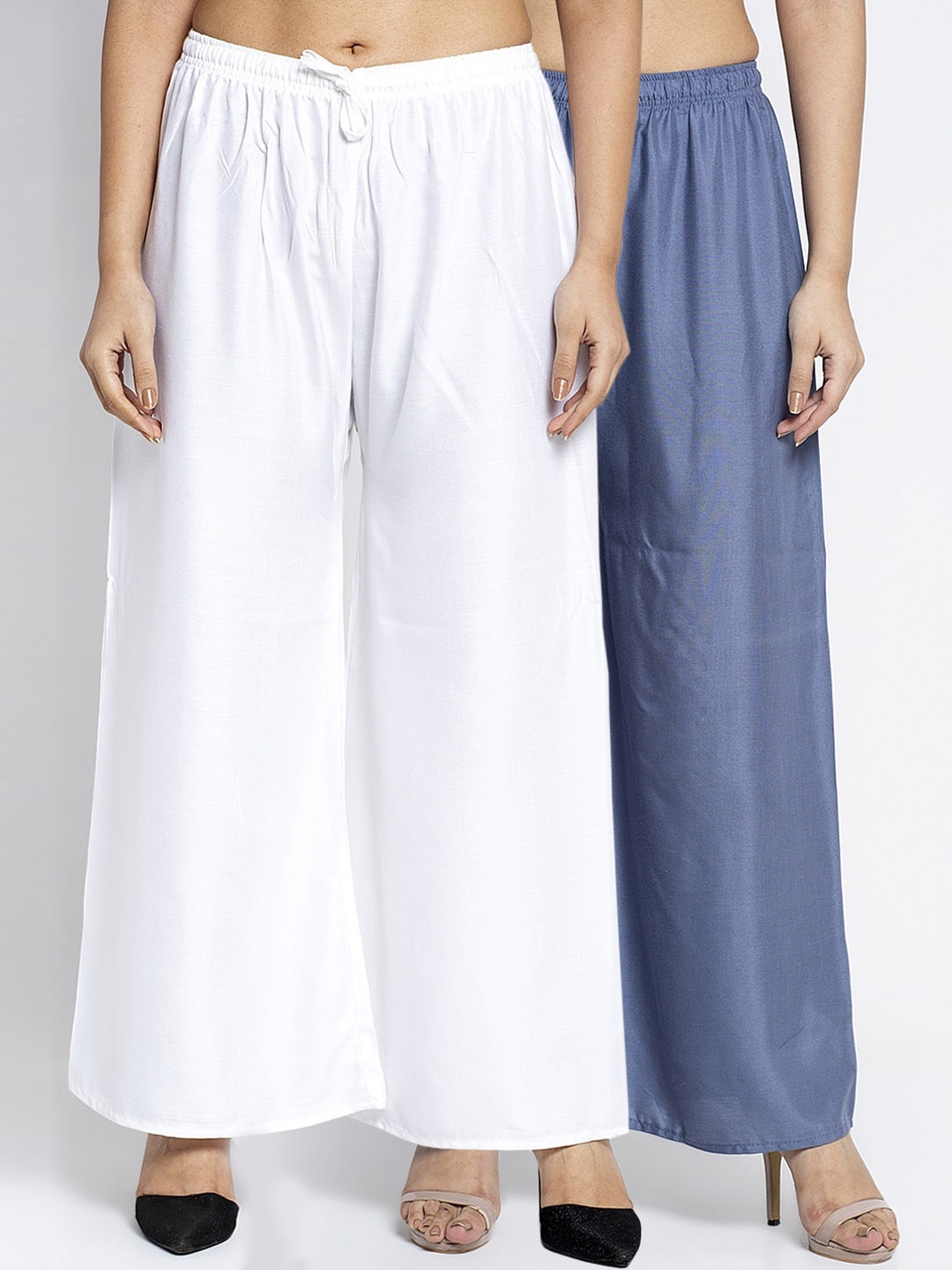 

GRACIT Women White & Grey Solid Flared Palazzos