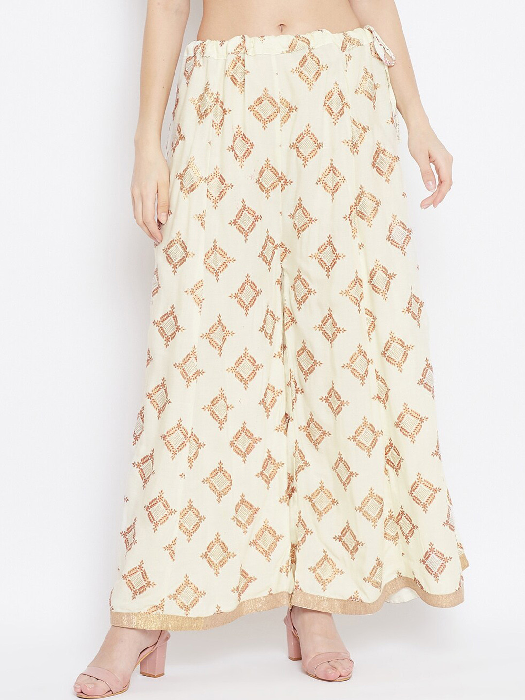 

Clora Creation Women Cream-Coloured & Copper-Toned Printed Wide Leg Palazzos