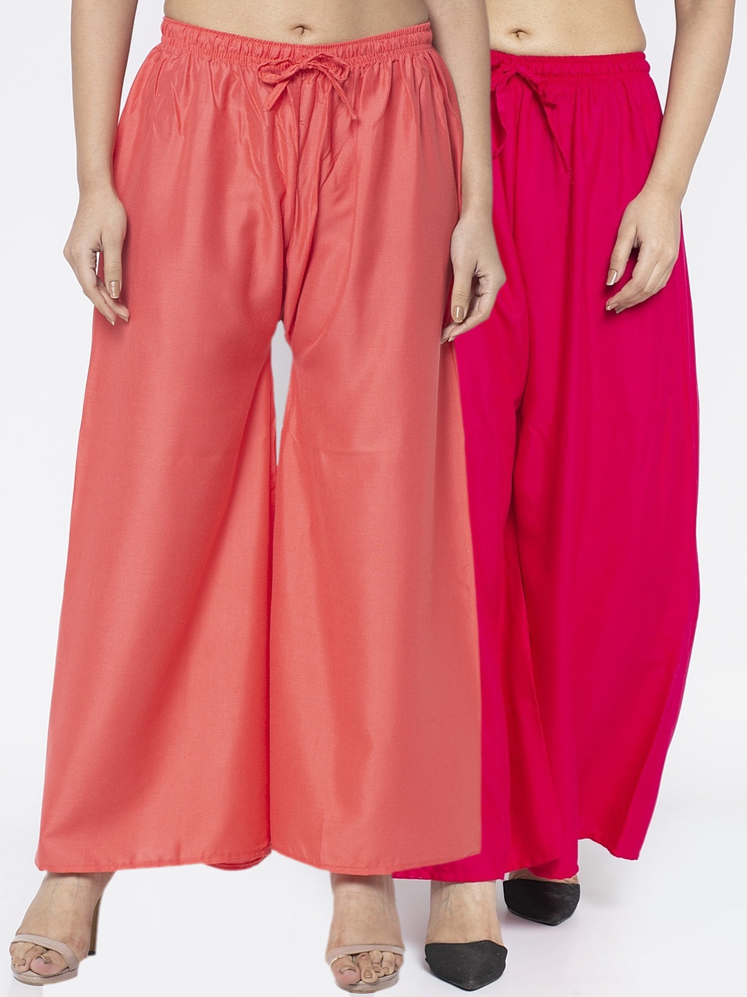 

GRACIT Women Pink & Peach-Coloured Solid Wide Leg Palazzos
