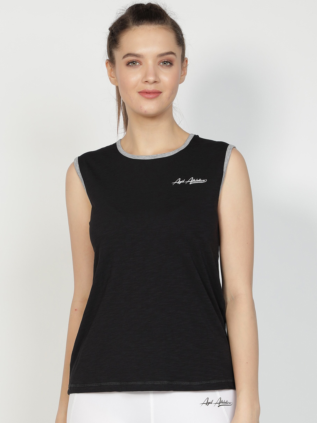 

AGIL ATHLETICA Women Black Solid Regular Top