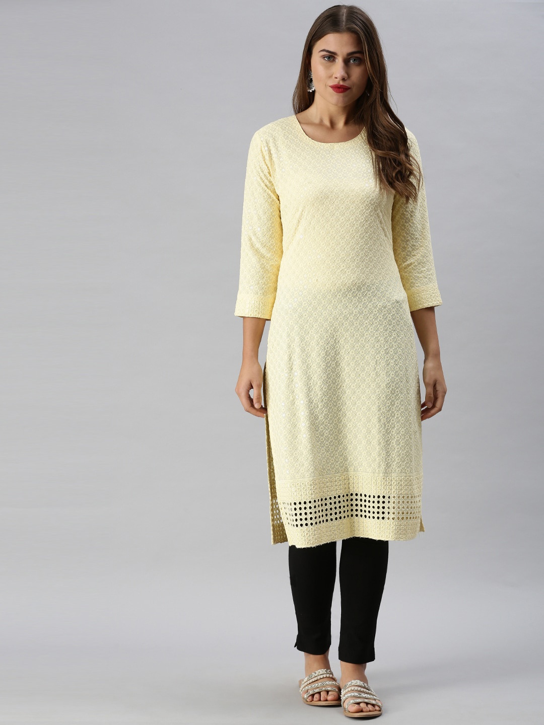 

Soch Women Yellow Floral Embroidered Kurta