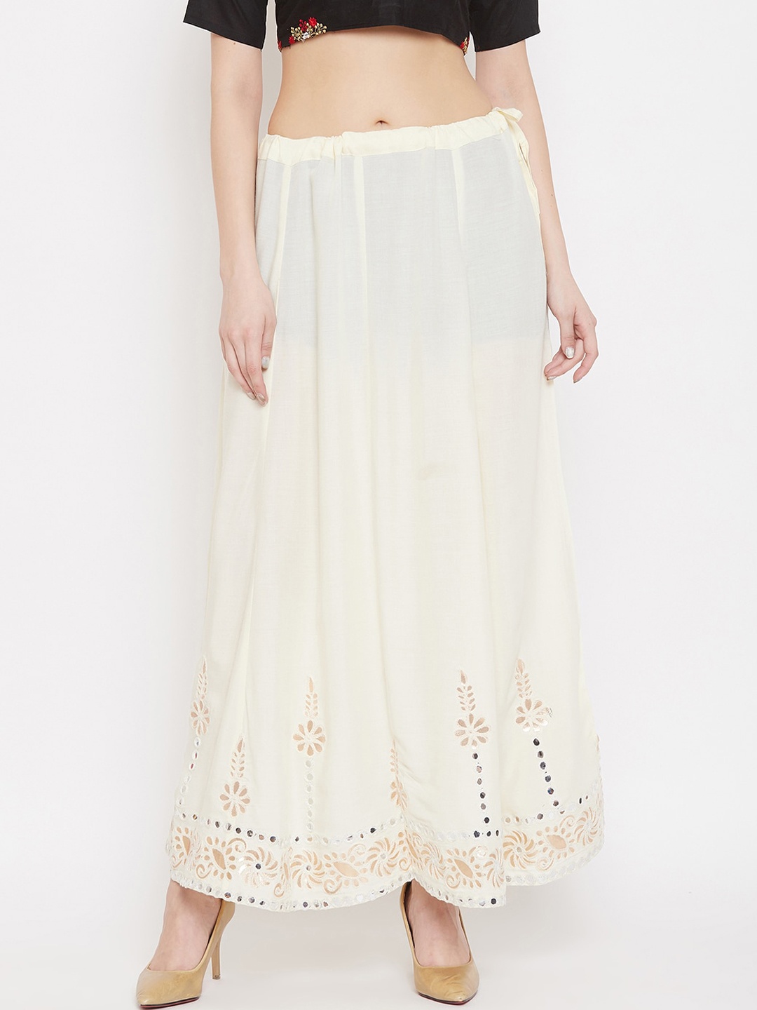 

Clora Creation Women Cream-Coloured Embellished Flared Maxi Skirt