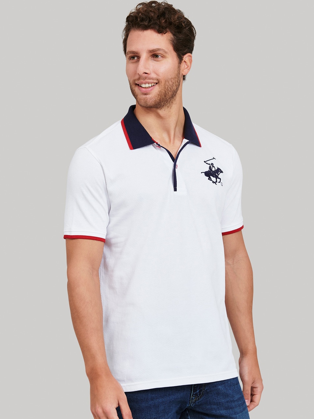 Beverly Hills Polo Club Men White Solid Polo Collar T-shirt