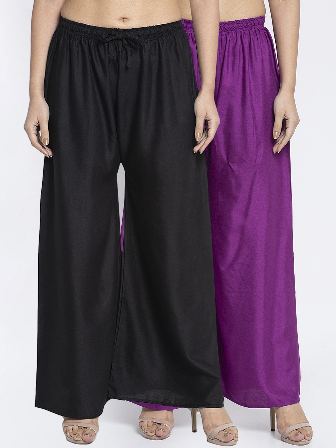 

GRACIT Women Black & Purple Solid Flared Palazzos