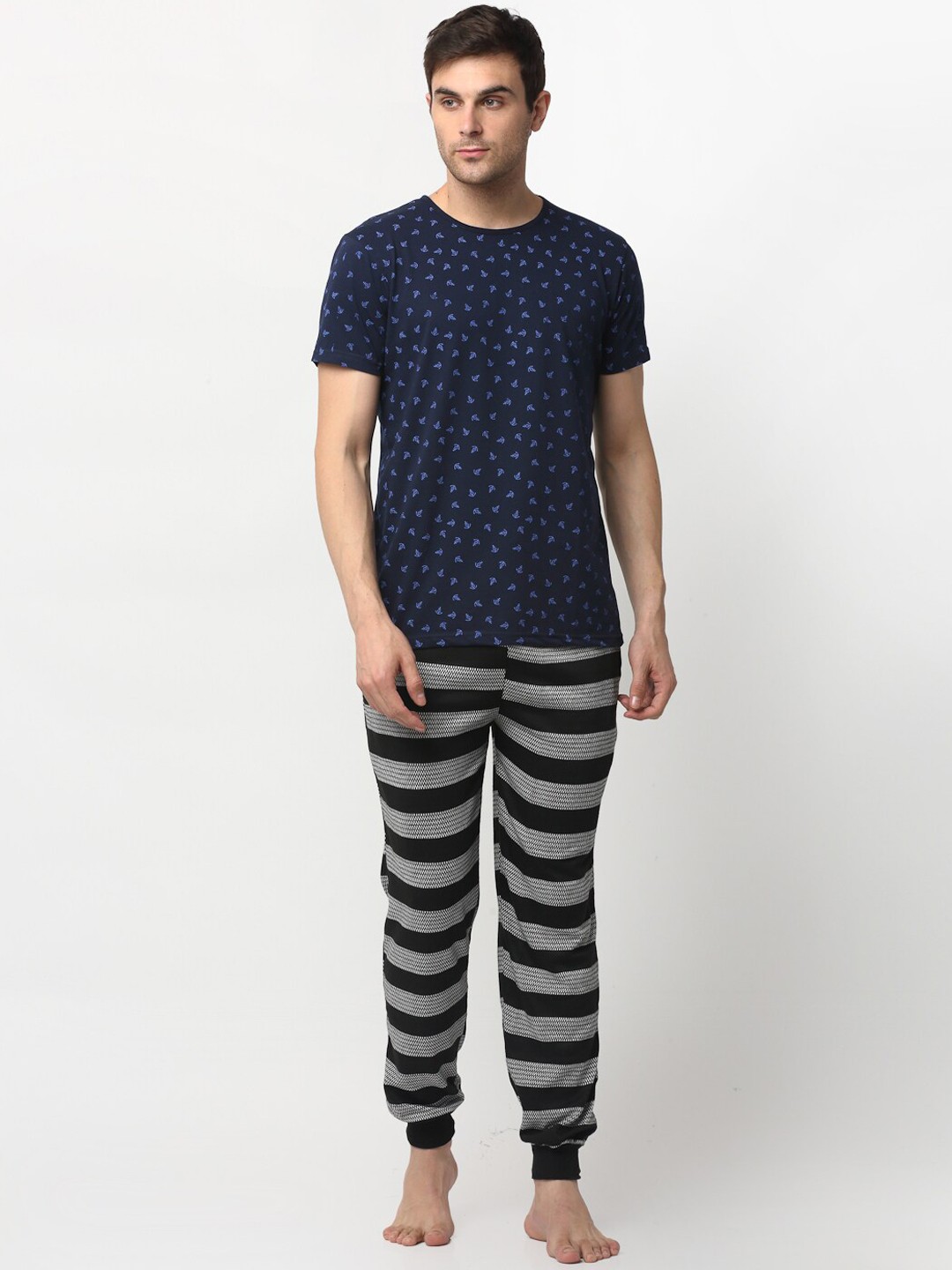 VIMAL JONNEY Men Navy Blue & Black Printed Night suit