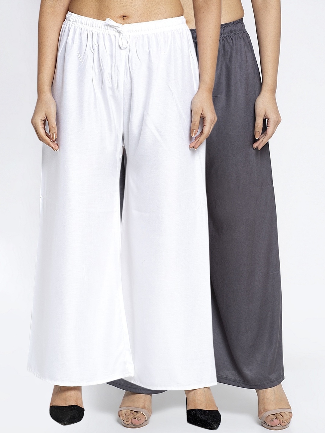 GRACIT Women White & Grey Solid Flared Palazzos