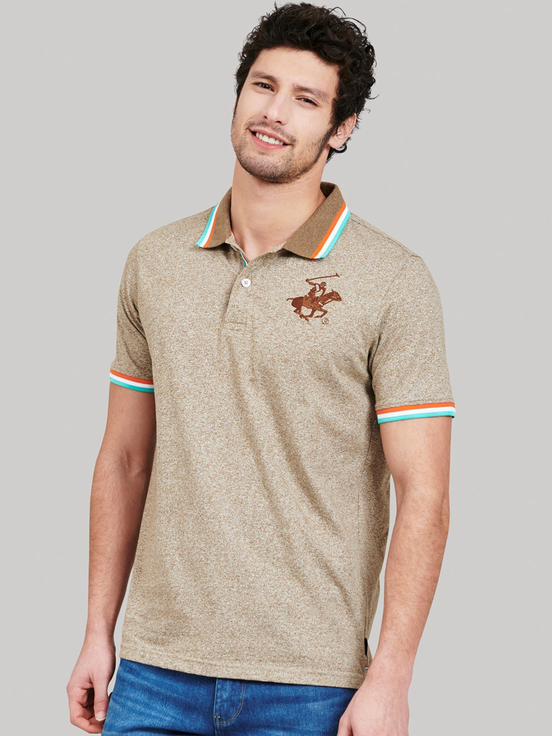 

Beverly Hills Polo Club Men Brown Self Design Polo Collar T-shirt