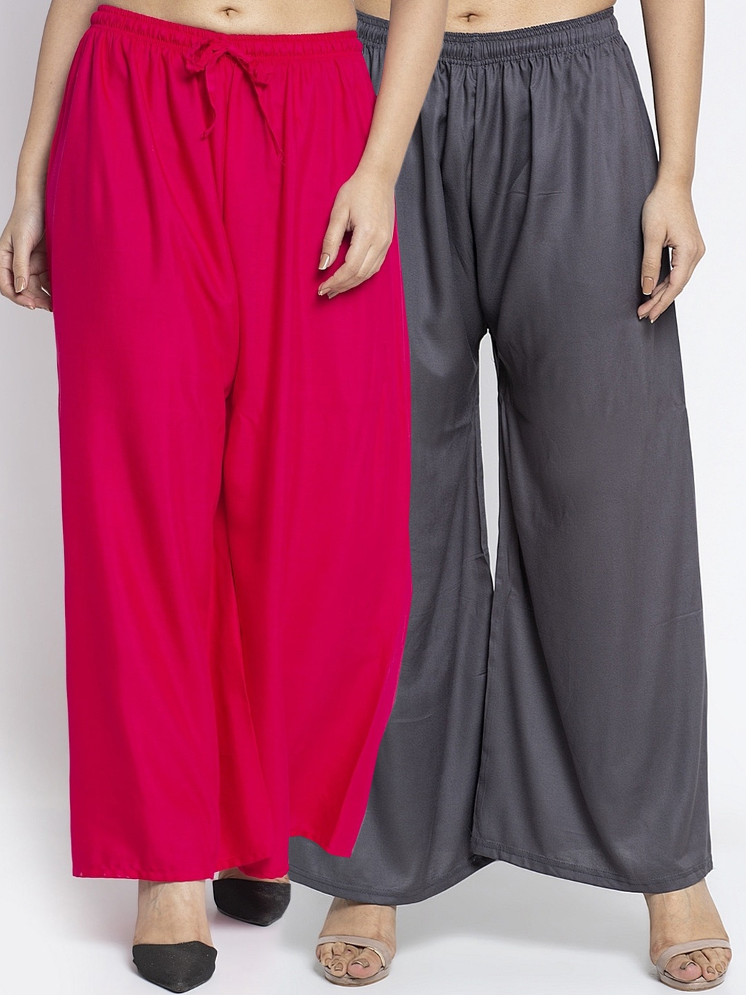 

GRACIT Women Pink & Grey Solid Flared Palazzos