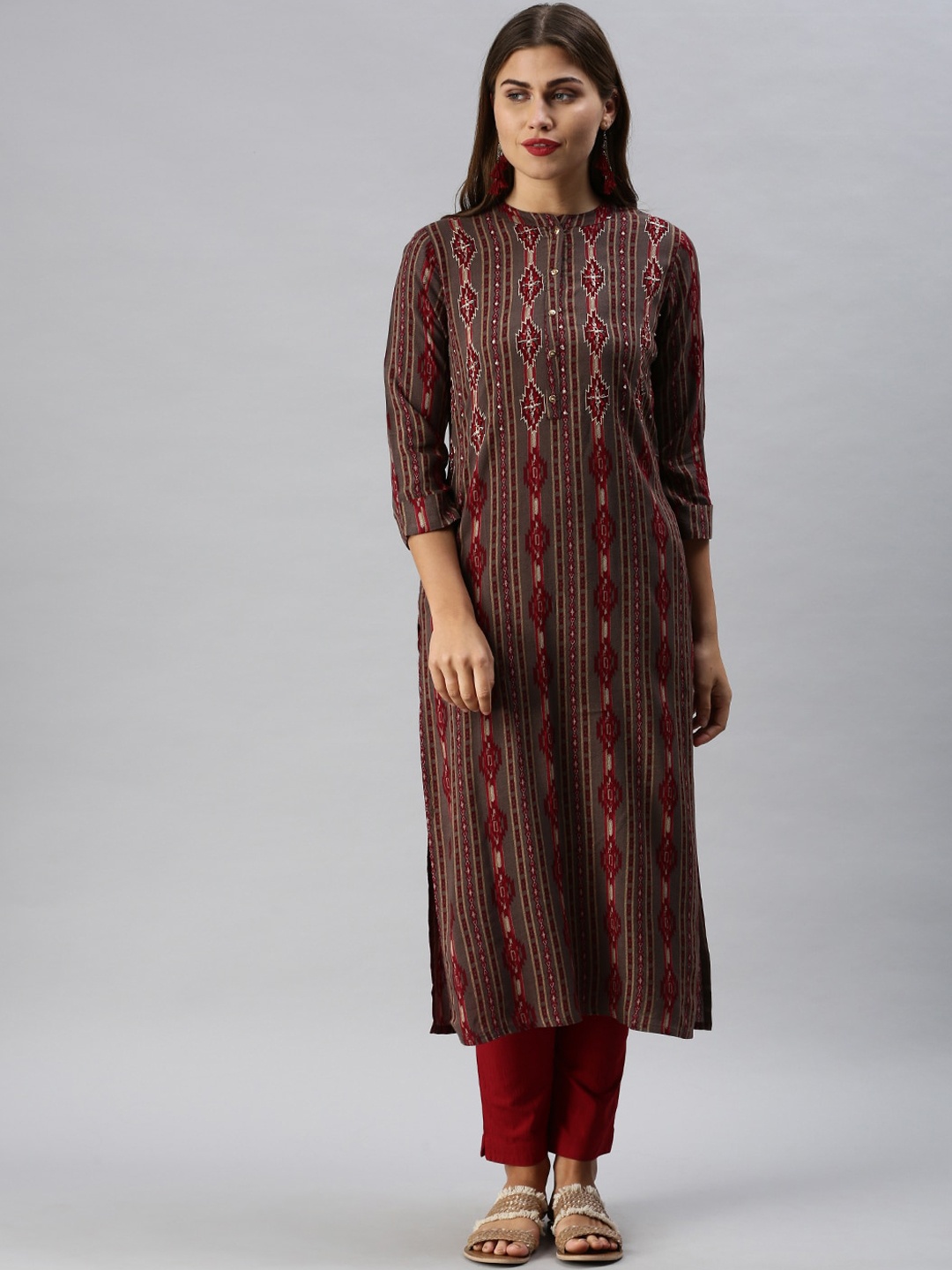 

Soch Women Maroon Printed Straight Kurta