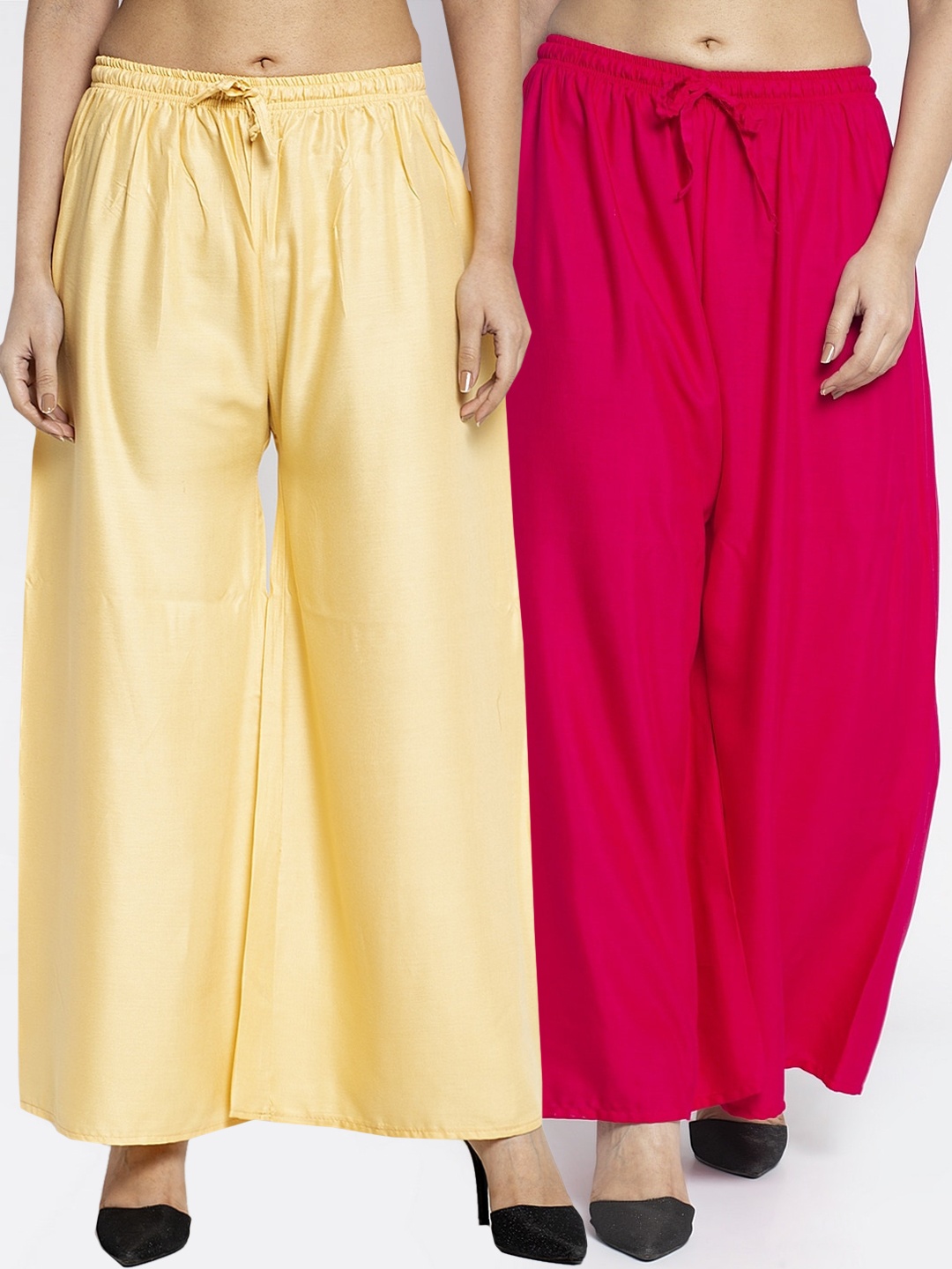 

GRACIT Women Pink & Cream-Coloured Solid Wide Leg Palazzos