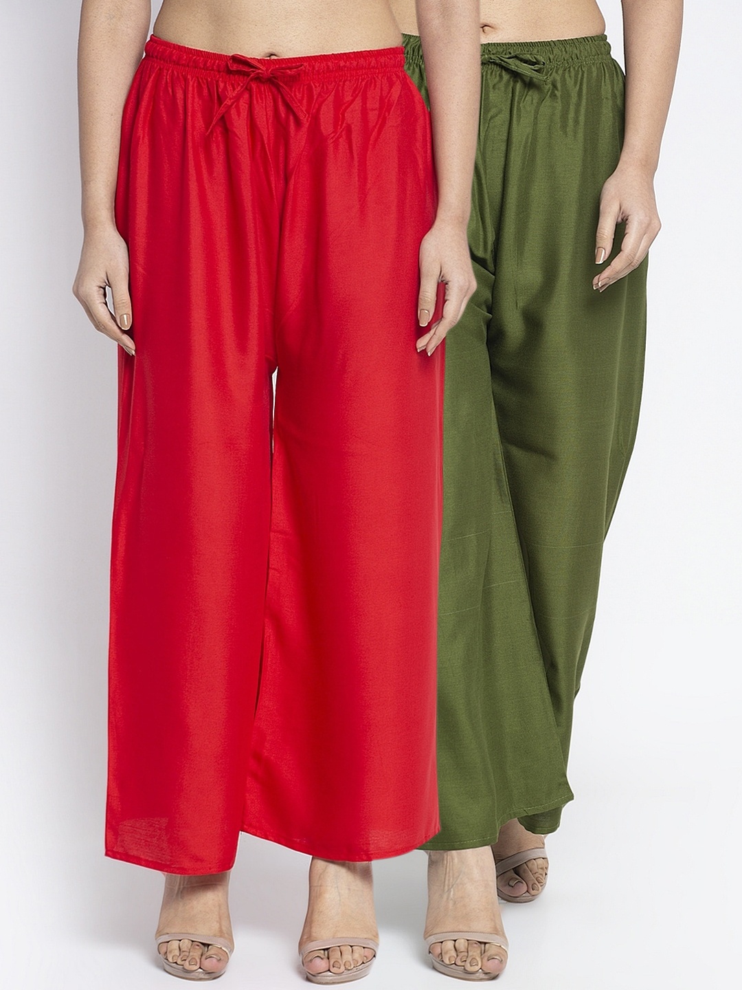 GRACIT Women Red & Green Solid Flared Palazzos