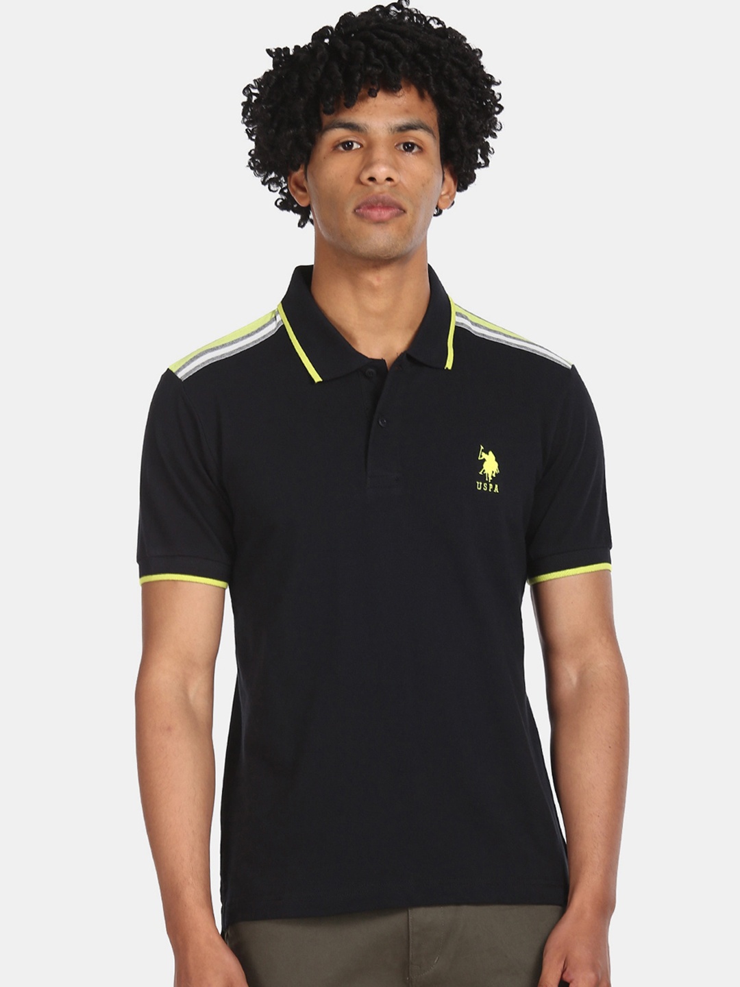 

U.S. Polo Assn. Men Black Solid Polo Collar T-shirt