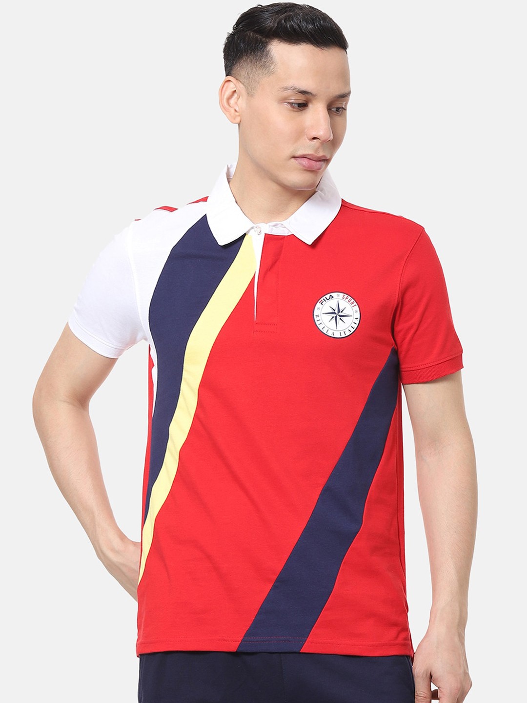 

FILA Men Red Colourblocked Polo Collar T-shirt