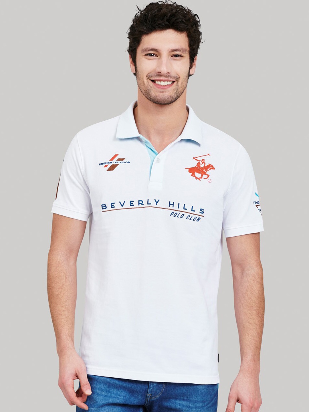 

Beverly Hills Polo Club Men White Printed Polo Collar T-shirt