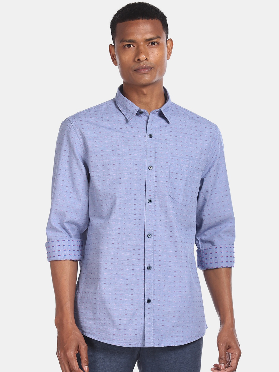

Ruggers Men Blue Regular Fit Self Design Casual Cotton Shirt