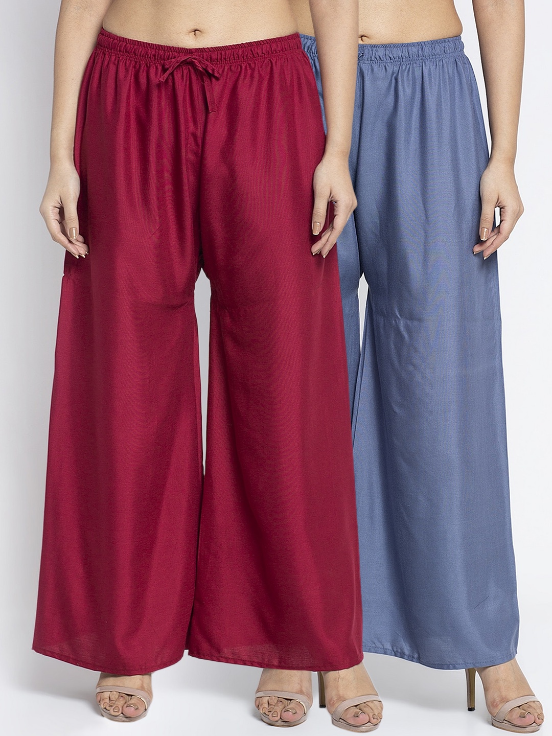 GRACIT Women Maroon & Blue Solid Wide Leg Palazzos