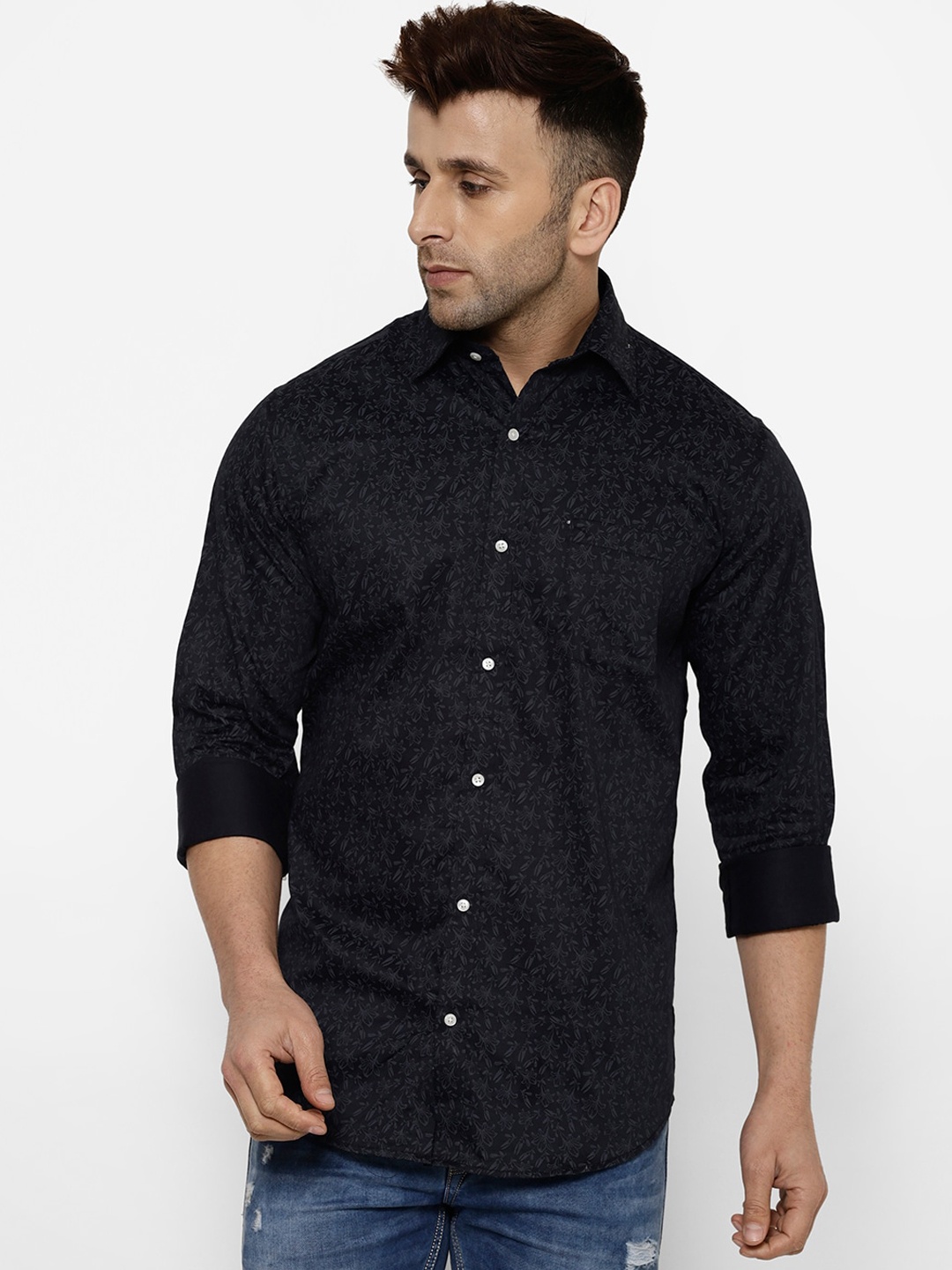 cape canary Men Black Regular Fit Printed Casual Shirt