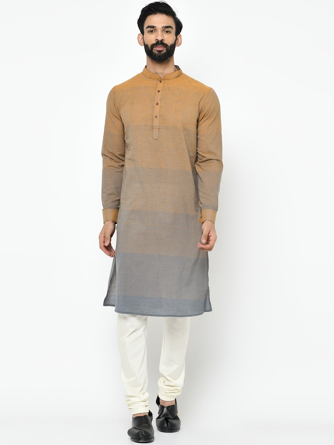 

Kisah Men Beige & Grey Woven Design Kurta