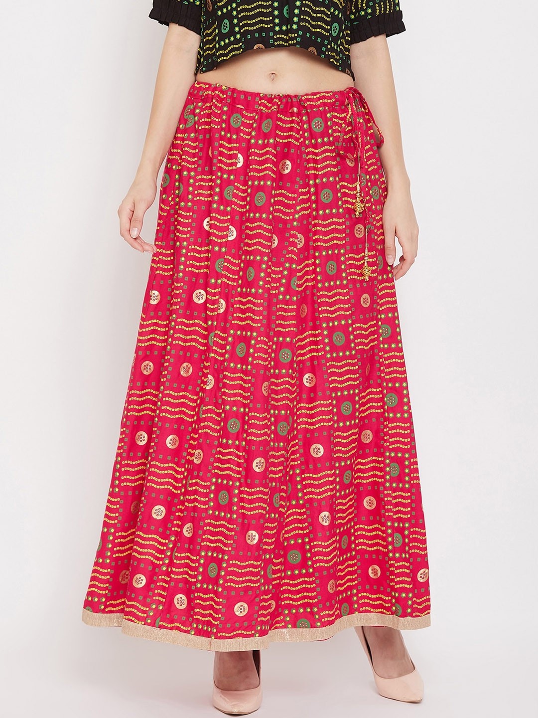 

Clora Creation Women Magenta-Pink & Green Printed Flared Maxi Skirt