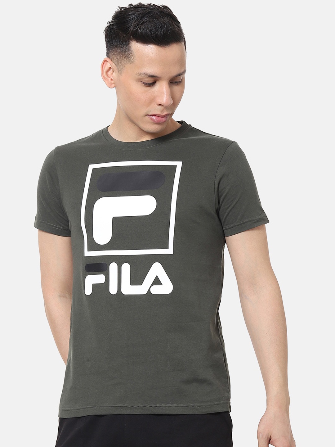 

FILA Men Green & White Brand Logo Printed Round Neck T-shirt