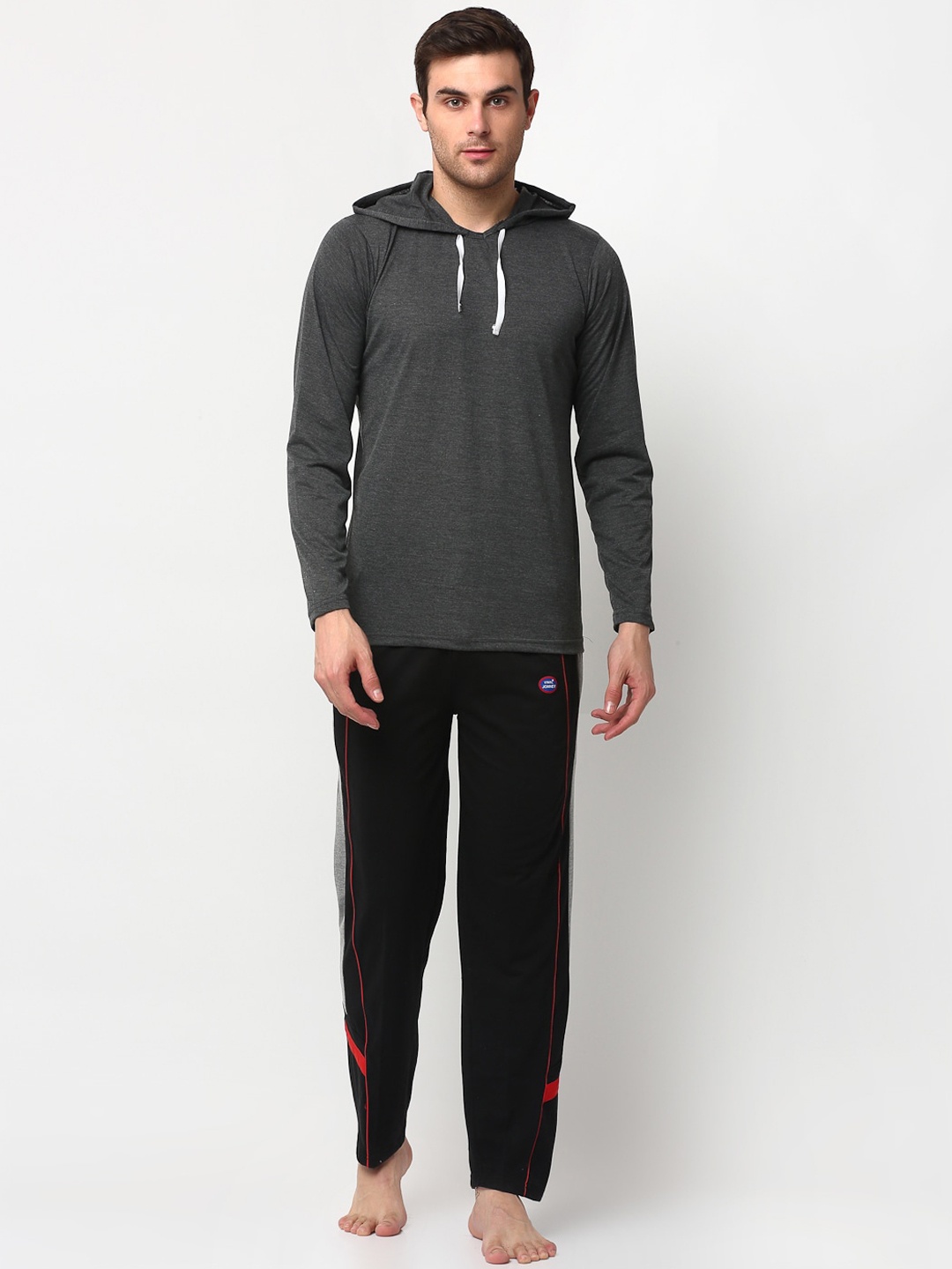 VIMAL JONNEY Men Grey & Black Solid Night suit