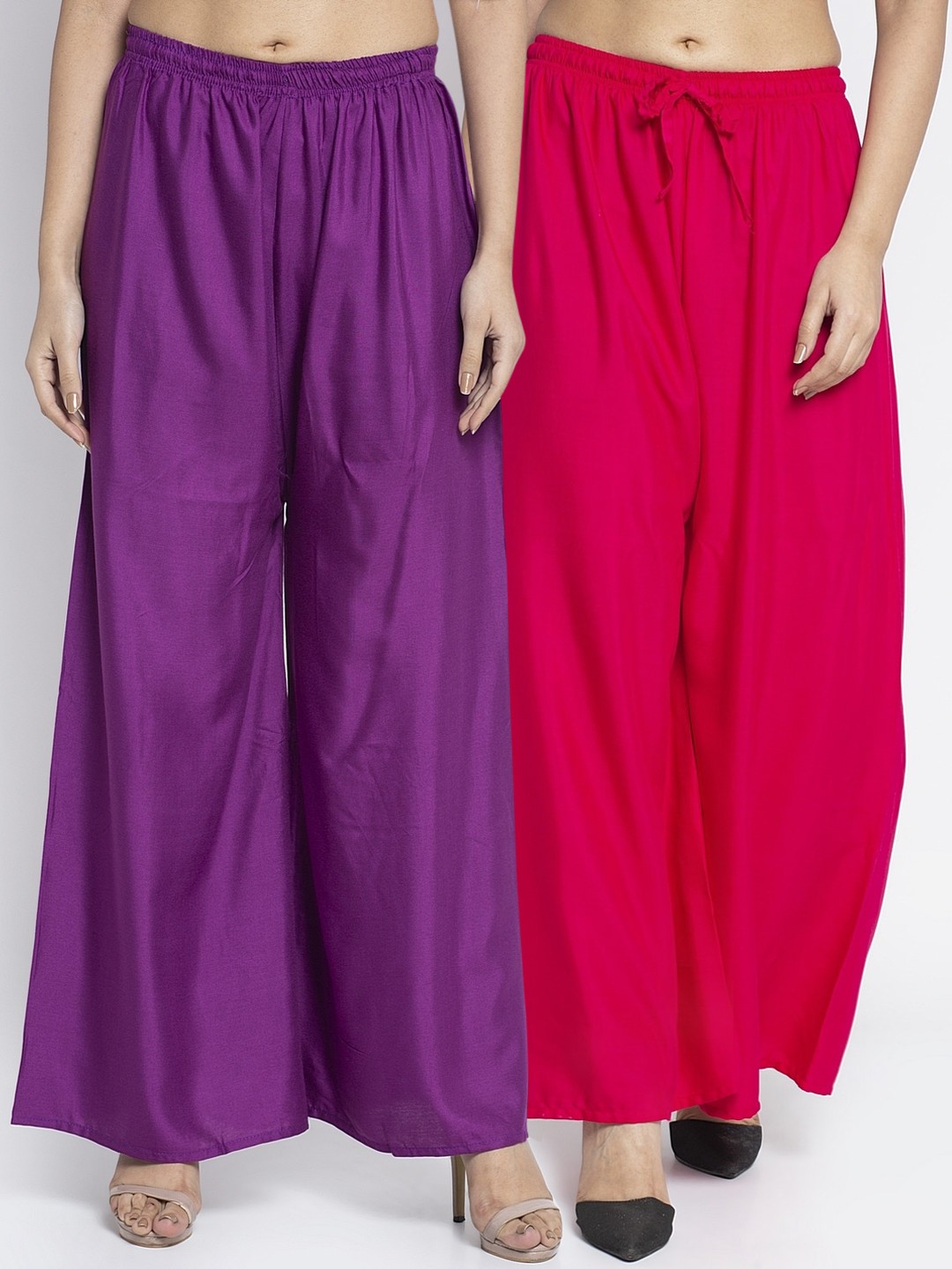 

GRACIT Women Pack of 2 Purple & Pink Solid Wide Leg Palazzos
