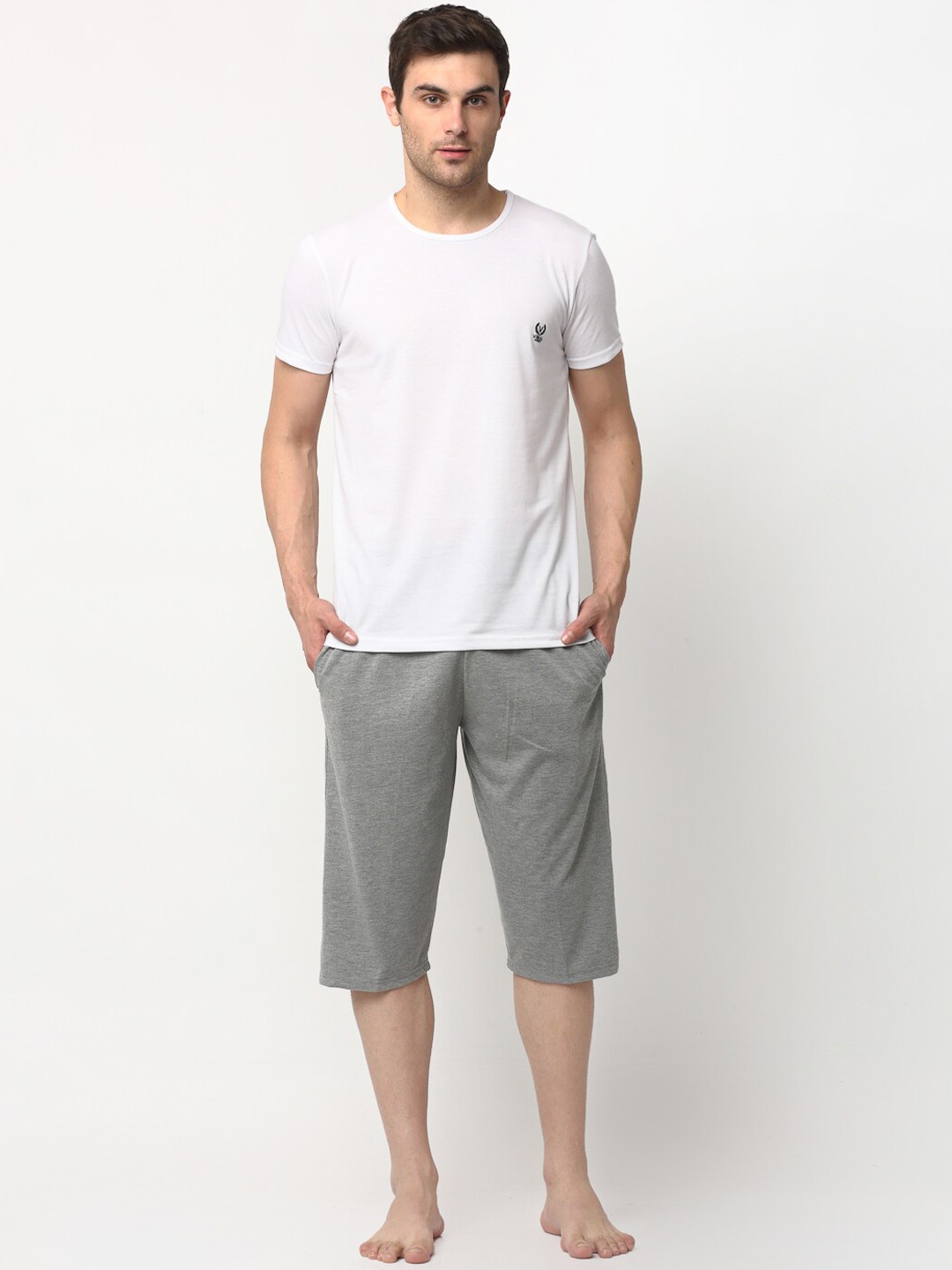 VIMAL JONNEY Men White & Grey Solid Night Suit T_WHT_D13_MLG_02