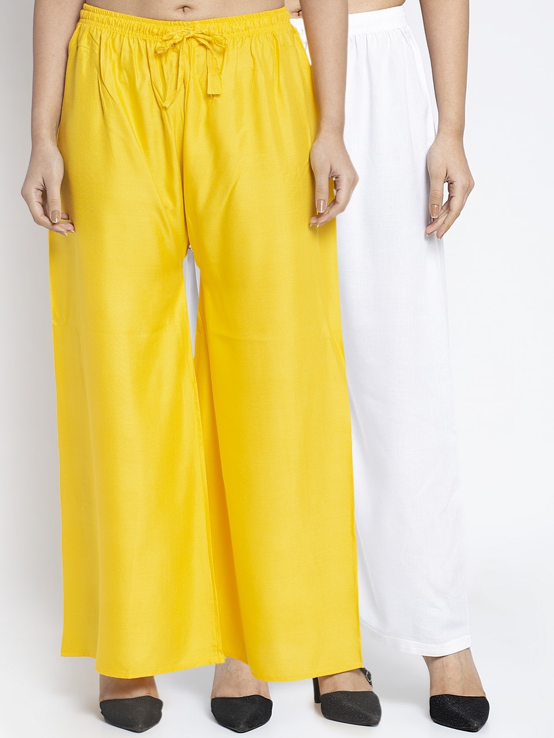 

GRACIT Women Pack of 2 Yellow & White Solid Flared Palazzos