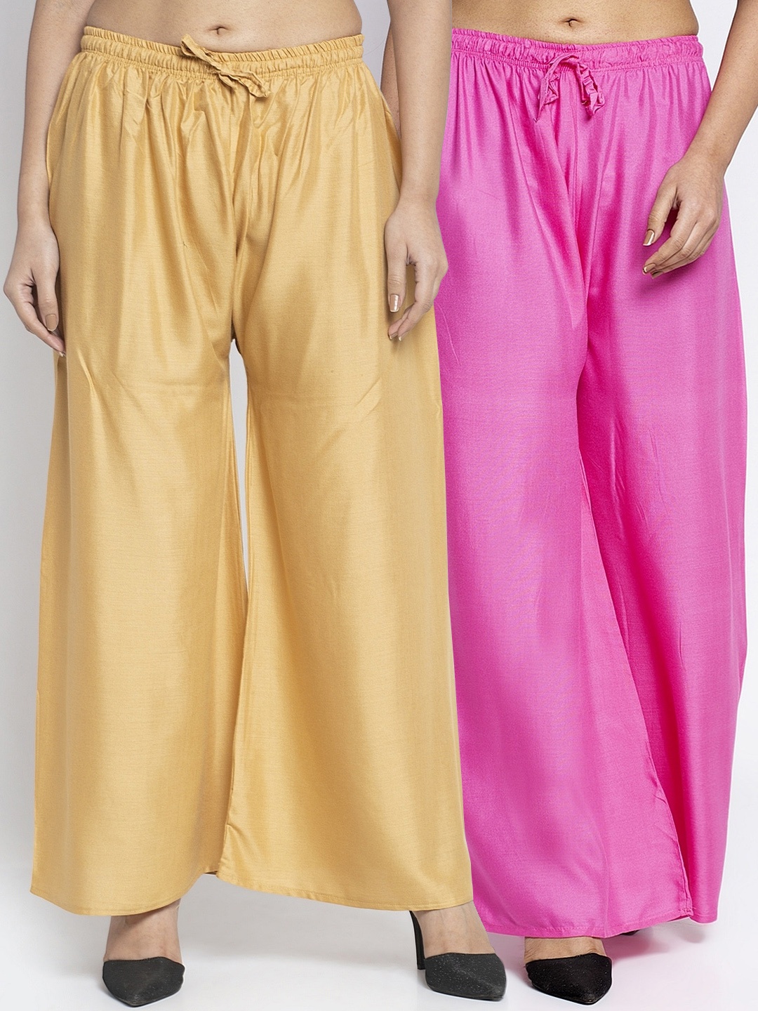

GRACIT Women Beige & Pink Set of 2 Solid Flared Palazzos
