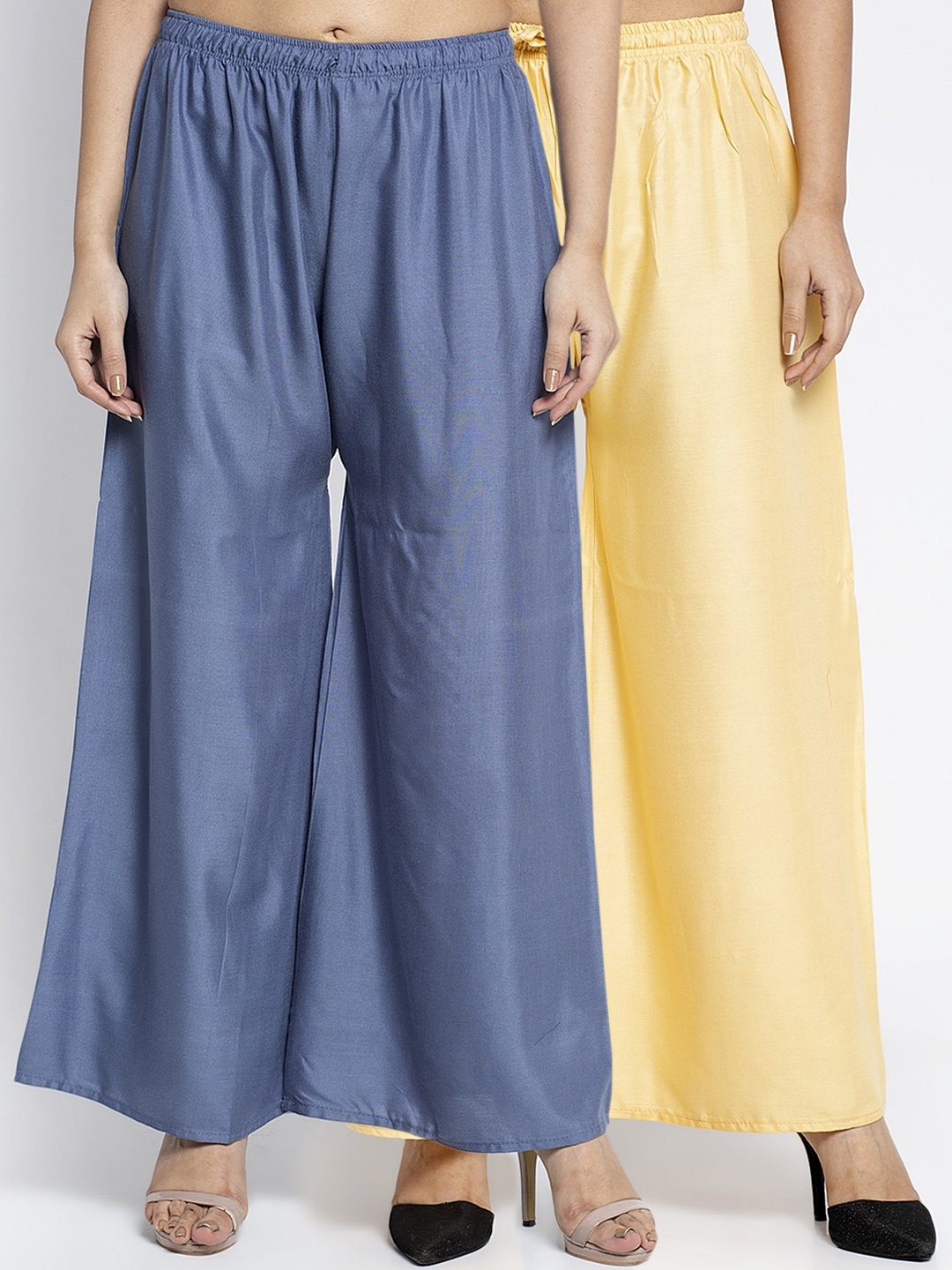 

GRACIT Women Beige & Blue Solid Set of 2 Solid Flared Palazzos