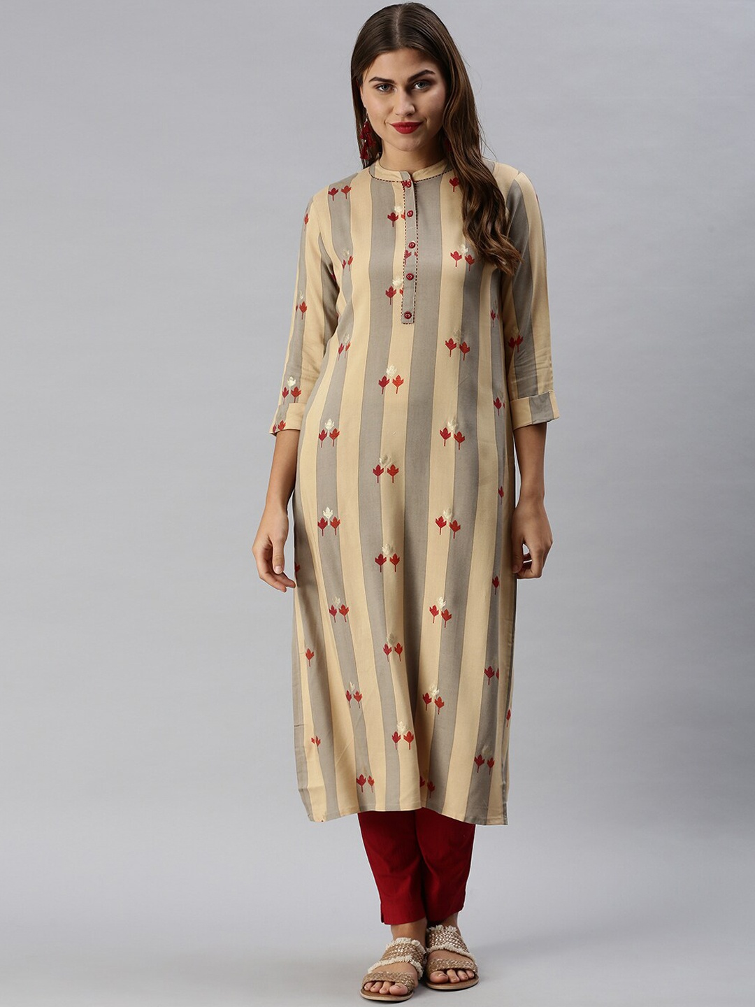 

Soch Women Beige & Grey Printed Kurta