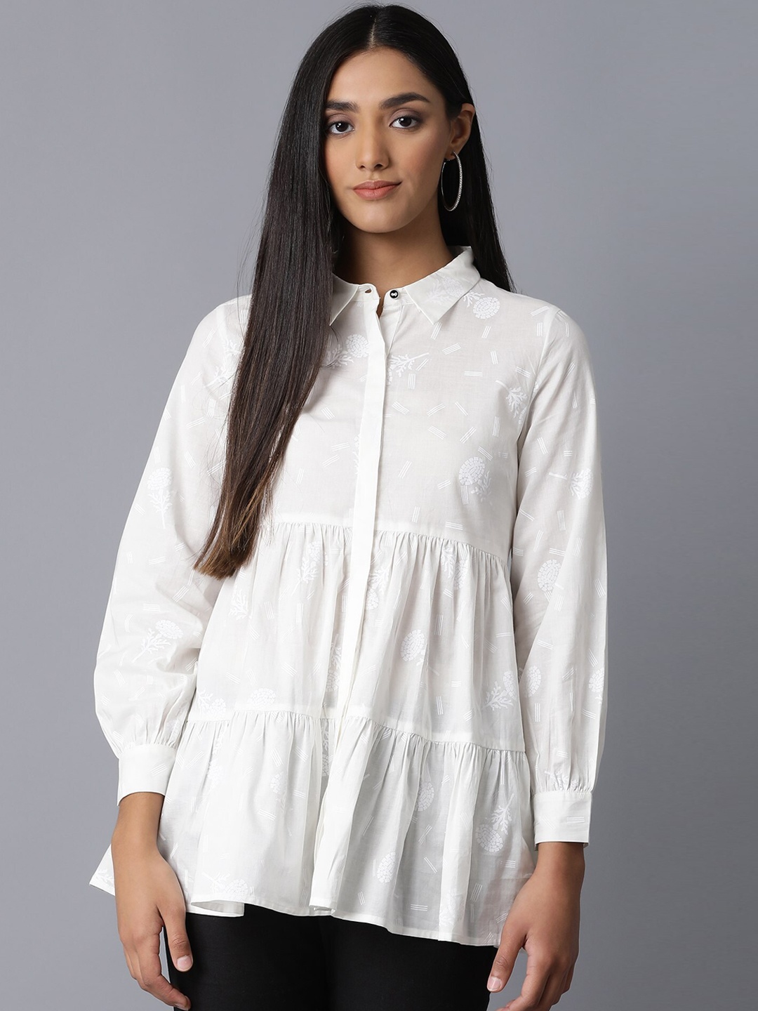W Off-White Solid A-line Top