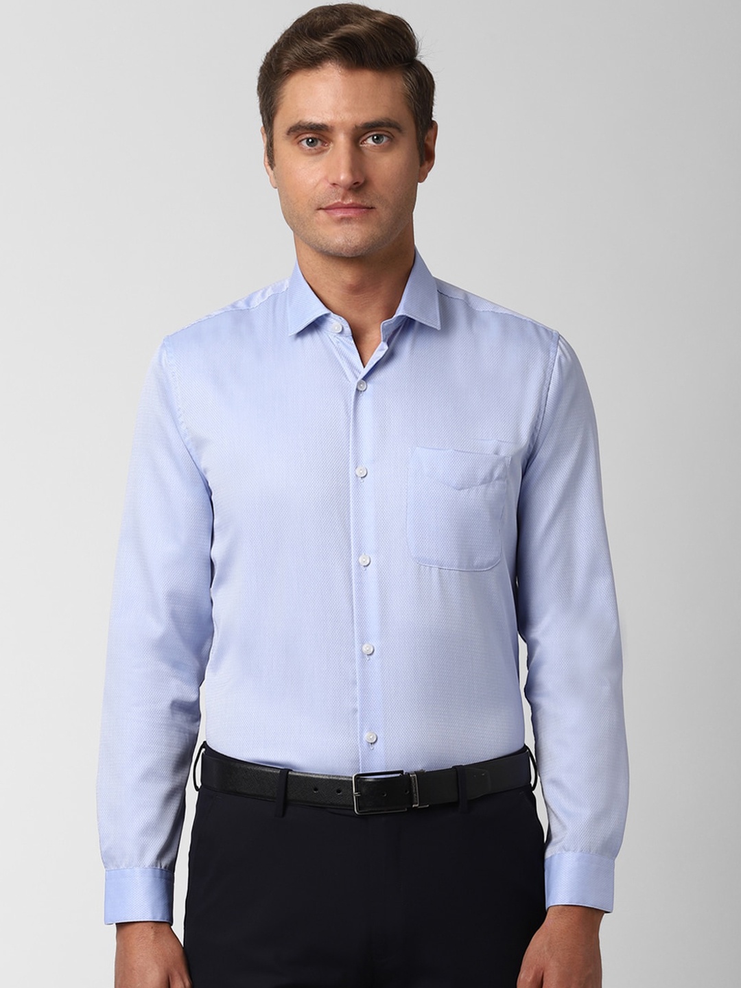 

Peter England Elite Men Blue Slim Fit Self Design Casual Shirt