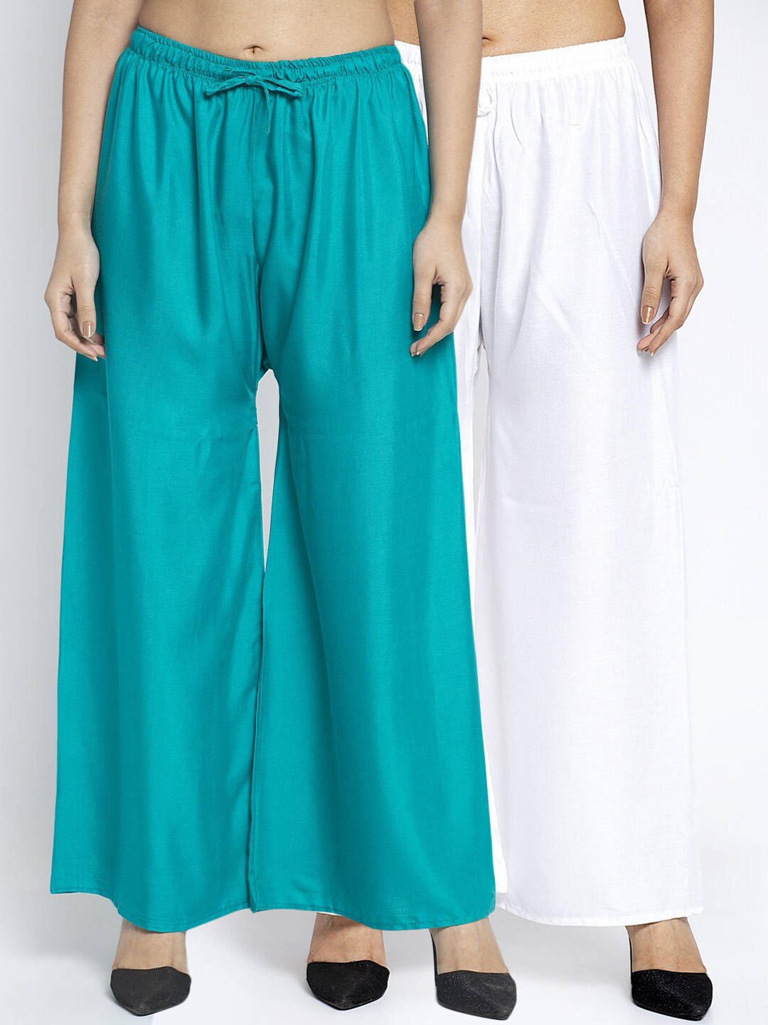 

GRACIT Women White Solid Set of 2 Solid Flared Palazzos, Turquoise blue