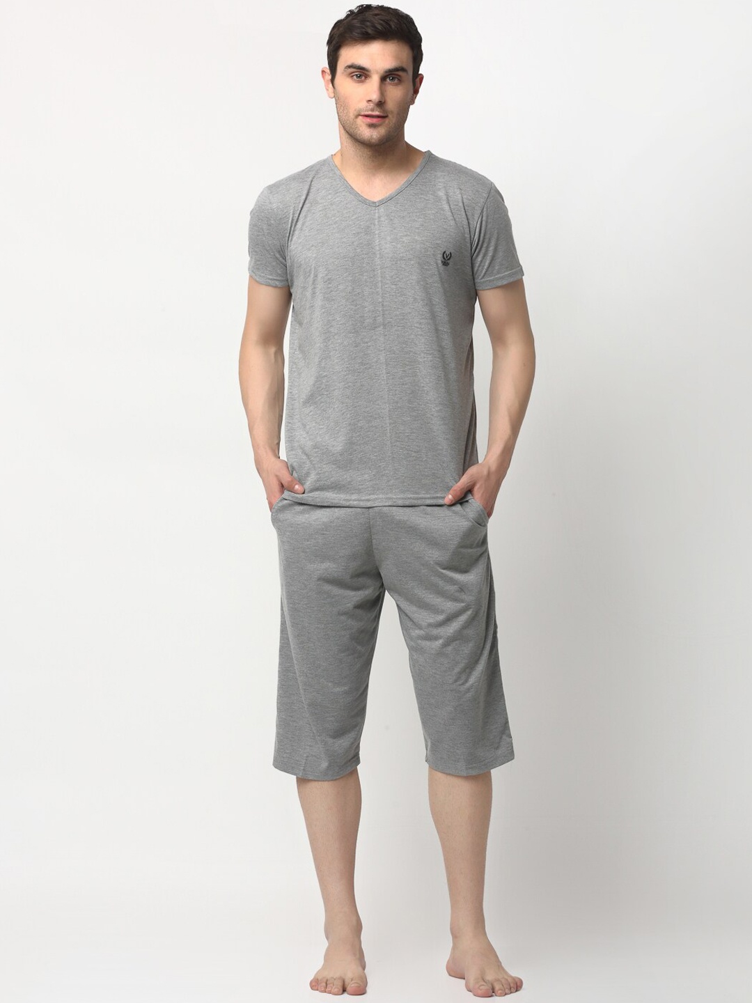 

VIMAL JONNEY Men Grey Melange Solid Night suit