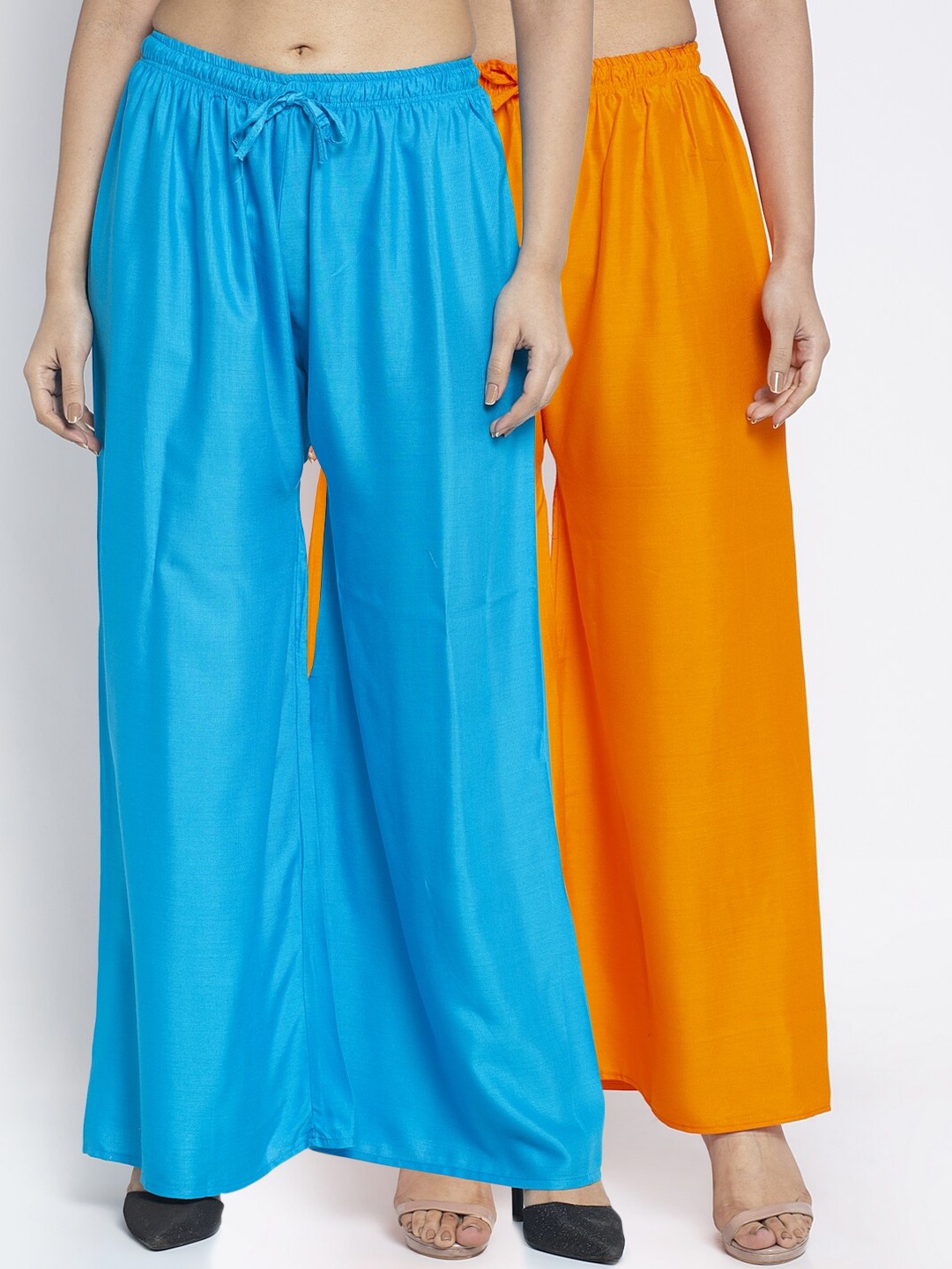 

GRACIT Women Orange & Turquoise Blue Solid Flared Palazzos