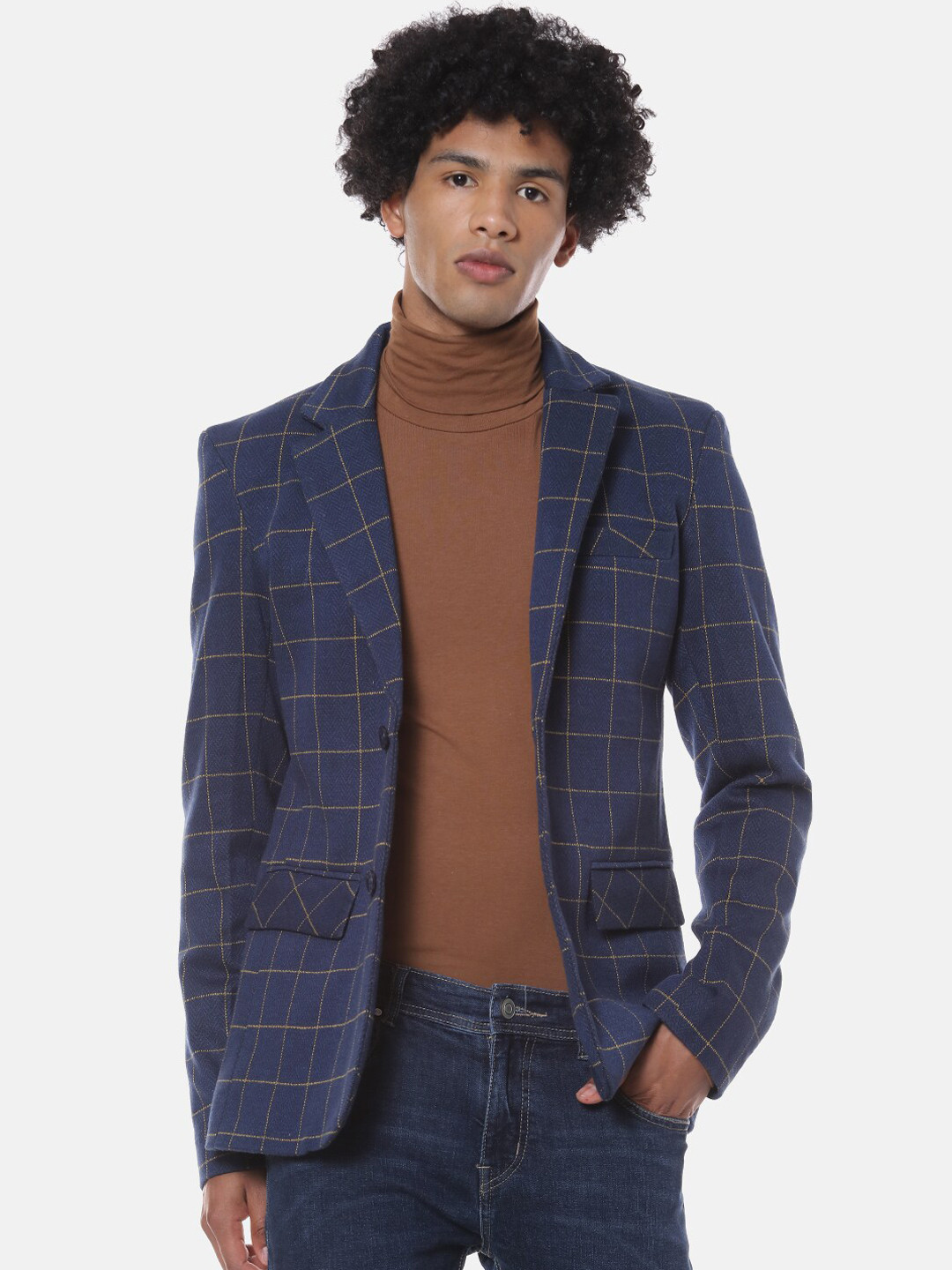 

Campus Sutra Men Blue & Yellow Checked Single-Breasted Casual Blazer